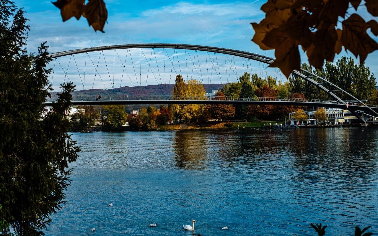 Mache einen Spaziergang über die Dreiländerbrücke